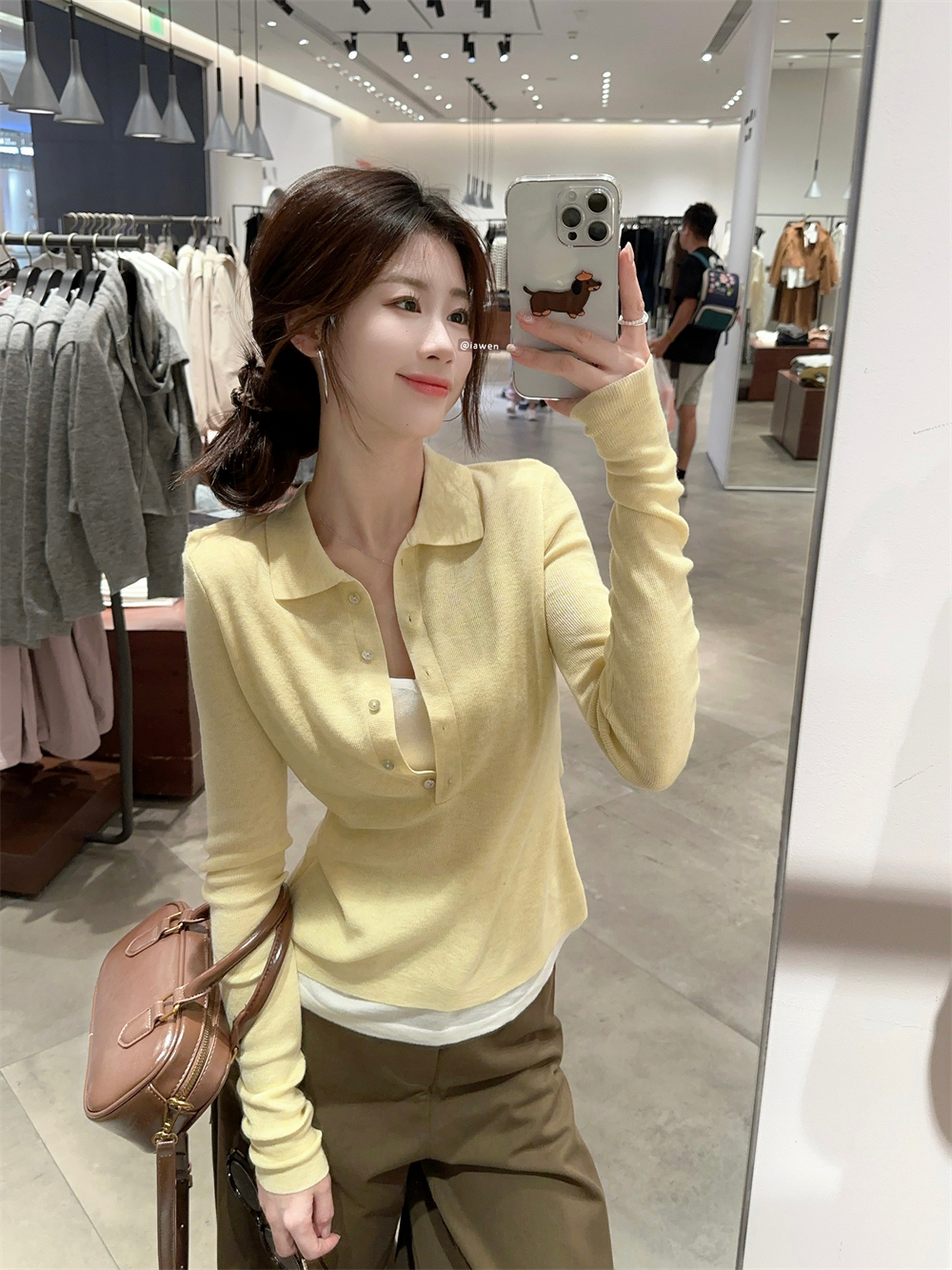 Actual shot ~ Korean style two-piece plaid collar short-sleeved slimming women's knit top