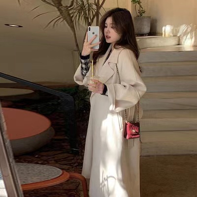 Red woolen coat for women in autumn and winter Korean Hepburn style high-end woolen coat