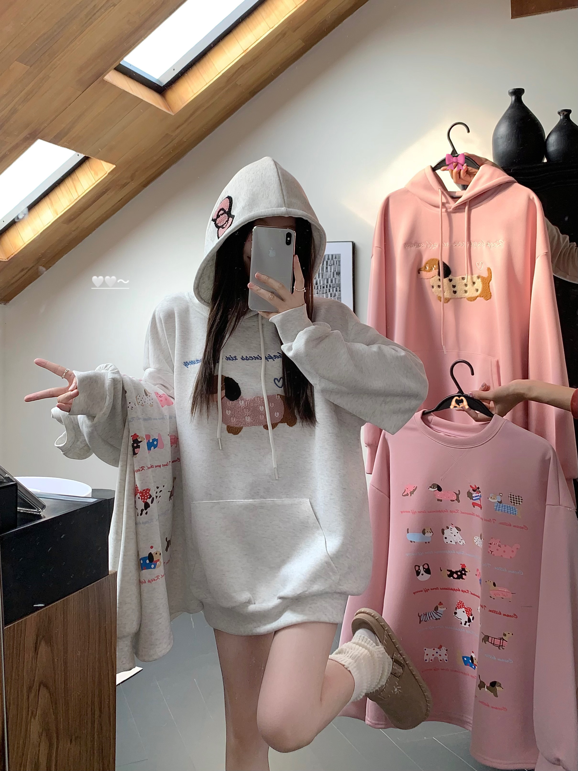 Actual price, real shot, white water girl, my puppy is very cute, design printed hooded sweatshirt, round neck, Korean style, lazy style