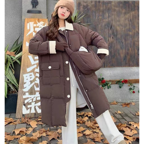 Actual shot of 2024 new style lapel down cotton coat for women Korean style high-end fashion loose mid-length cotton coat