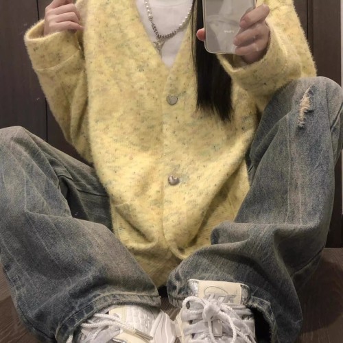 Lazy Deer Colorful Ball Long-Sleeve Knitted Cardigan Women's Autumn New Streetwear Trend Brand Loose Casual V-Neck Coat