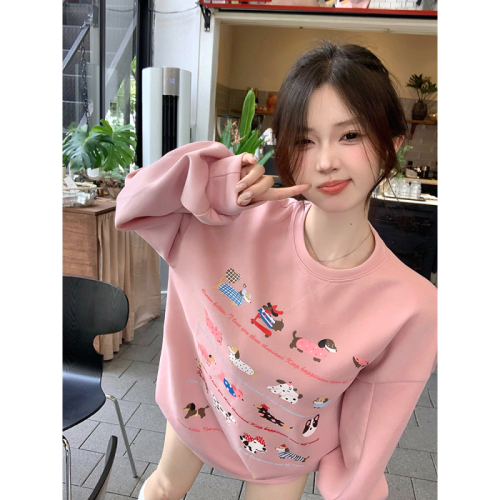 Actual photo, my puppy is very cute. Designed printed sweatshirt for women, round neck, Korean style, lazy style.