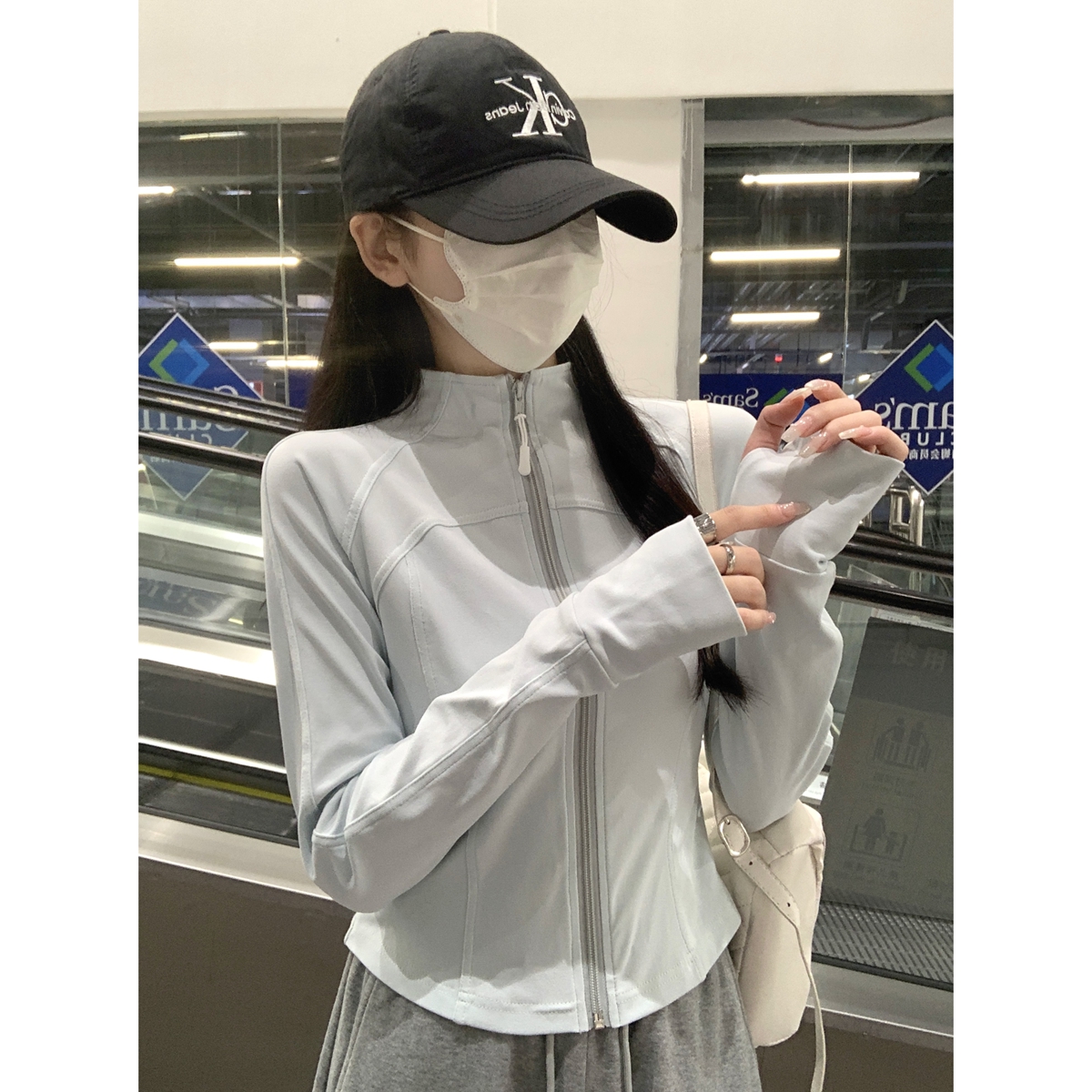 Real shot of autumn and winter Korean style versatile yoga slimming fishbone slim cotton T-shirt cardigan top jacket