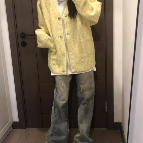 Lazy Deer Colorful Ball Long-Sleeve Knitted Cardigan Women's Autumn New Streetwear Trend Brand Loose Casual V-Neck Coat