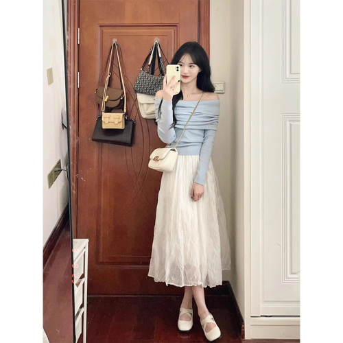 Spring and Autumn 2024 new solid color pleated skirt for women