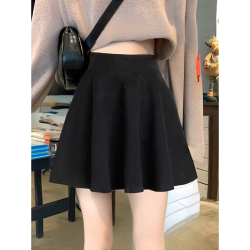 Woolen a-line skirt autumn women's 2024 new black short skirt puff skirt high waist umbrella skirt skirt