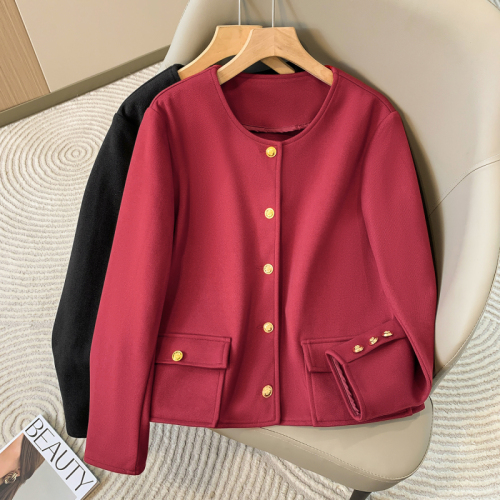 Short woolen coat for women, autumn and winter woolen coat, round neck, high-end sense for small people