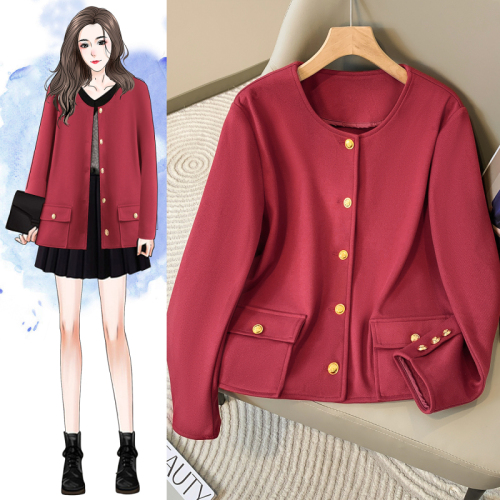 Short woolen coat for women, autumn and winter woolen coat, round neck, high-end sense for small people