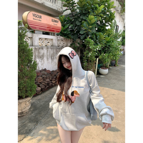 Actual photo, my puppy is very cute. Designed printed hooded sweatshirt for women, round neck, Korean style, lazy style.