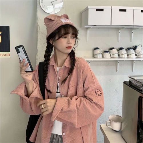 Designed shirt jacket for female students spring 2024 new Korean style loose ins Harajuku corduroy shirt