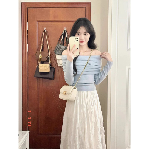 Spring and Autumn 2024 new solid color pleated skirt for women