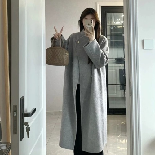 Gray woolen coat for women autumn and winter 2024 new woolen coat, high-end, small, medium and long, Korean style