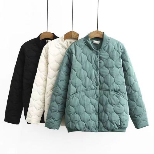 Large size fat mm baseball cotton jacket autumn and winter style women's standing collar loose and fashionable gourd quilted plaid small cotton-padded jacket