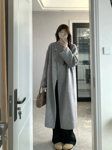 Gray woolen coat for women autumn and winter 2024 new woolen coat, high-end, small, medium and long, Korean style