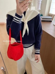 Knitted top with long sleeves, versatile and fashionable Korean style