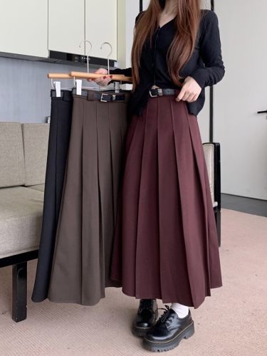 Actual shot of the new Korean version of thickened woolen material, college style suit, high-waisted slimming A-line skirt with belt