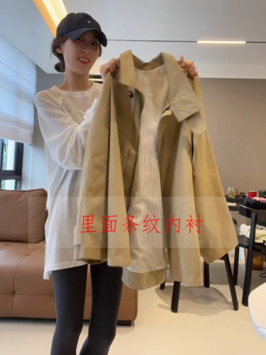 Khaki short windbreaker jacket for women 2024 new style early spring and autumn small person high-end sense super good-looking Korean and Japanese style