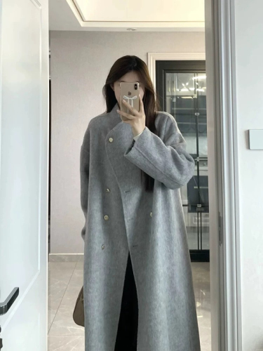 Gray woolen coat for women autumn and winter 2024 new woolen coat, high-end, small, medium and long, Korean style