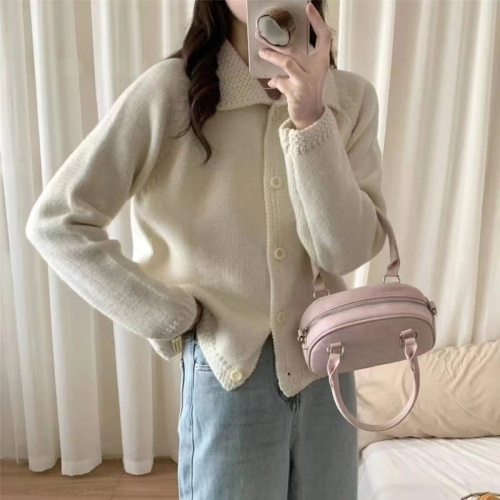 Japanese lazy retro milk fu sweater coat women's autumn and winter loose soft waxy lapel knitted cardigan art student top