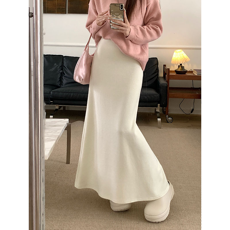 Actual shot ~ 2024 new autumn and winter Korean style fishtail long skirt high waist western style glutinous rice A-line skirt for women