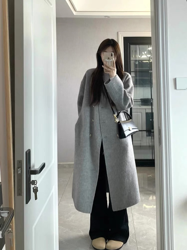 Gray woolen coat for women autumn and winter 2024 new woolen coat, high-end, small, medium and long, Korean style