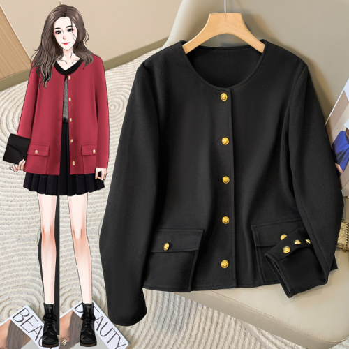 Short woolen coat for women, autumn and winter woolen coat, round neck, high-end sense for small people