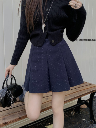 Actual shot of 2024 fashionable polka-dot woolen skirt for women autumn and winter new Korean style versatile pleated A-line skirt