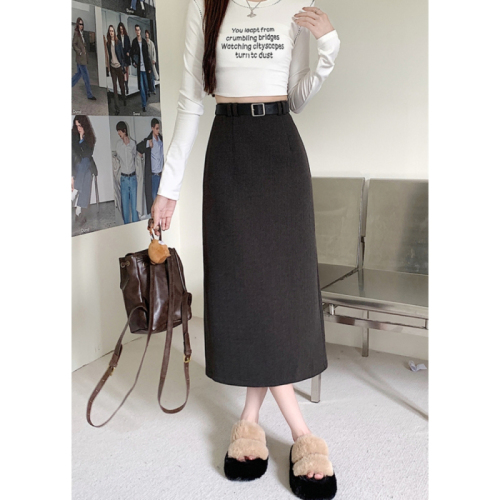 Thickened woolen black skirt for women in autumn and winter, new temperament, high-end, versatile straight high-waisted A-line hip skirt