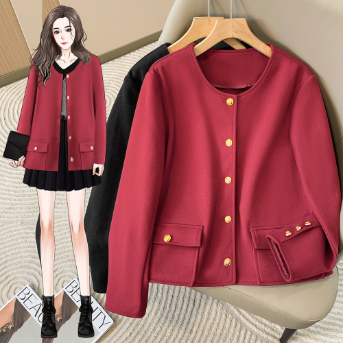 Short woolen coat for women, autumn and winter woolen coat, round neck, high-end sense for small people