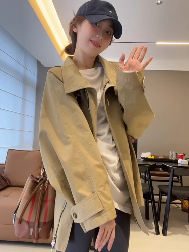 Khaki short windbreaker jacket for women 2024 new style early spring and autumn small person high-end sense super good-looking Korean and Japanese style