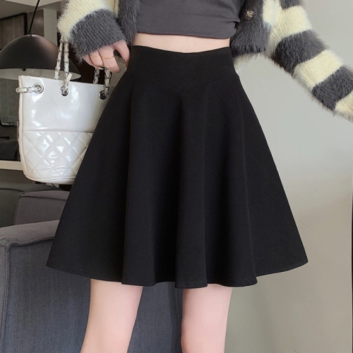 Woolen a-line skirt autumn women's 2024 new black short skirt puff skirt high waist umbrella skirt skirt