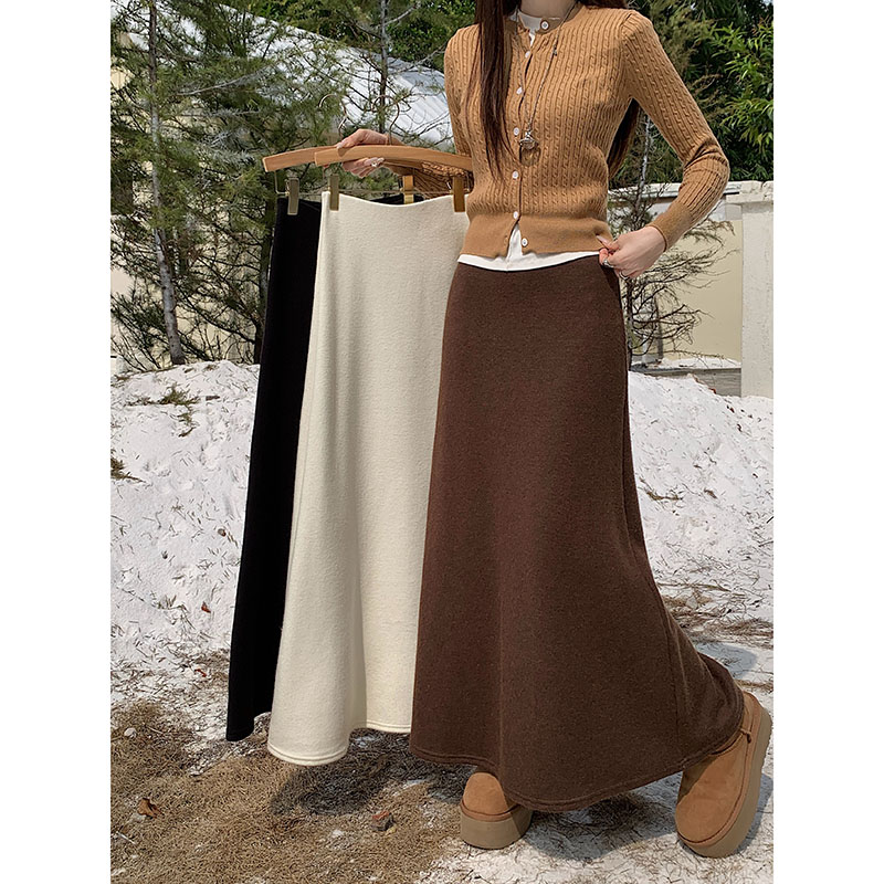 Actual shot ~ 2024 new autumn and winter Korean style fishtail long skirt high waist western style glutinous rice A-line skirt for women
