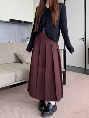 Actual shot of the new Korean version of thickened woolen material, college style suit, high-waisted slimming A-line skirt with belt