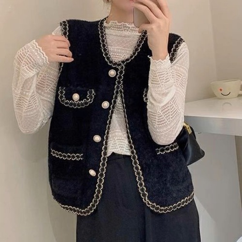 Xiaoxiang vest Internet celebrity Xiaoxiangfeng vest women's waistcoat 2024 new versatile vest fashion autumn and winter mink velvet