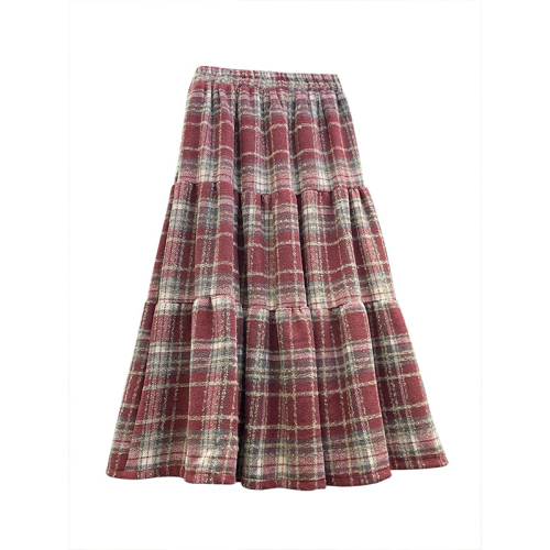 Cake skirt women's 2024 autumn and winter high-waisted a-line umbrella skirt slimming Japanese retro mid-length woolen plaid skirt