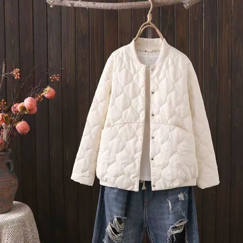 Large size fat mm baseball cotton jacket autumn and winter style women's standing collar loose and fashionable gourd quilted plaid small cotton-padded jacket