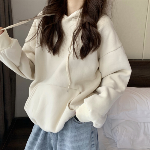 Actual shot ~ New version of Korean style autumn and winter velvet thickened hooded warm and versatile pullover sweatshirt