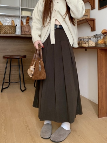 Actual shot of the new Korean version of thickened woolen material, college style suit, high-waisted slimming A-line skirt with belt