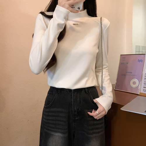 Real shot 260g spring and autumn thin long-sleeved T-shirt for women spring and autumn new Korean style round neck top large size women's 200 pounds