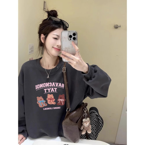 English Revised | 350g Cotton-Like Polyester / 450g Cotton-Like Silver Fox Fleece | Autumn/Winter Printed Crew Neck Sweatshirt for Women