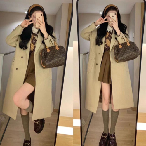 New winter Hepburn style coat Korean style loose silhouette mid-length woolen British style suit jacket windbreaker