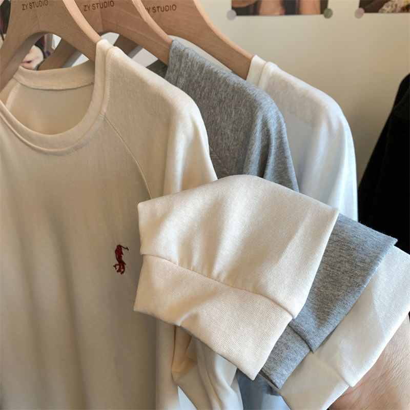 Real Shot Real Autumn New Embroidered Raglan Sleeve Loose Long Sleeve T-Shirt Women's Top