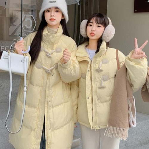 2024 Korean style bestie style Korean style down jacket for women short mid-length horn button loose college style cotton jacket