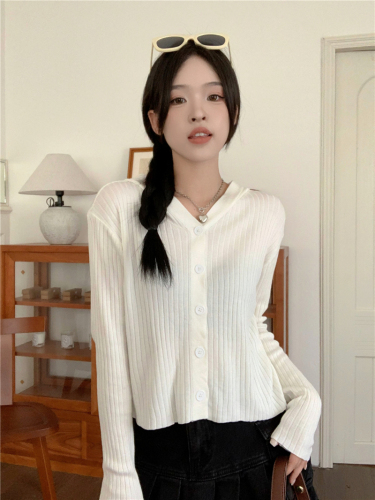 Actual price hooded v-neck knitted cardigan jacket, lazy style inner layer, base layer sweater top