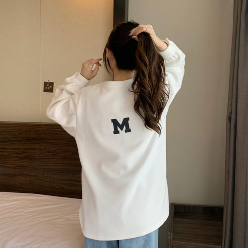 Actual shot of 380g Chinese cotton composite sweatshirt for women in autumn and winter plus velvet thick round neck raglan sleeve tops for women plus size