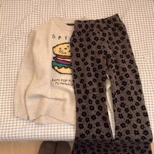 Funny hamburger embroidered knitting top 2024 new versatile soft and fluffy lazy autumn turtleneck sweater for women in winter