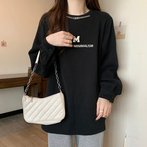 Actual shot of 380g Chinese cotton composite sweatshirt for women in autumn and winter plus velvet thick round neck raglan sleeve tops for women plus size