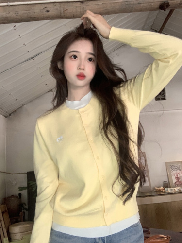 Real shot of core-spun yarn long-sleeved tops knitted sweaters, round neck trendy short slim-fitting bottoming shirts, women's autumn and winter warm sweaters