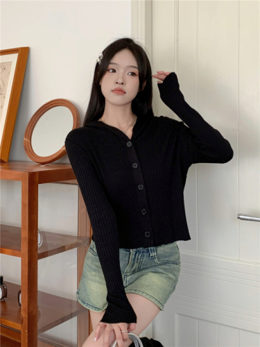 Actual price hooded v-neck knitted cardigan jacket, lazy style inner layer, base layer sweater top