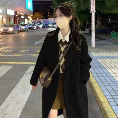 New winter Hepburn style coat Korean style loose silhouette mid-length woolen British style suit jacket windbreaker